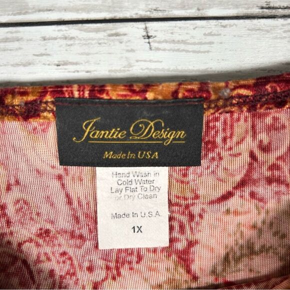 Jantie Design Autumn Leaves Boxy Velvet Elbow Sleeve Tunic Made USA 1x - Picture 4 of 7